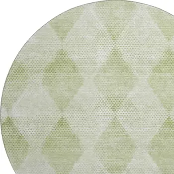 8' Mint Green And Ivory Geometric Washable Round Rug With UV Protection
