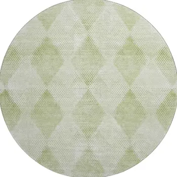 8' Mint Green And Ivory Geometric Washable Round Rug With UV Protection