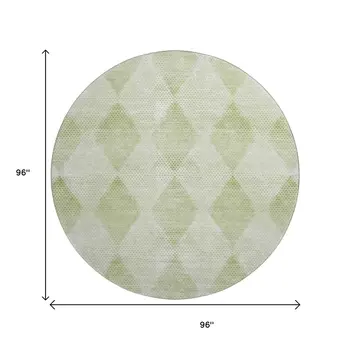 8' Mint Green And Ivory Geometric Washable Round Rug With UV Protection