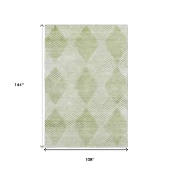 9' X 12' Mint Green And Ivory Geometric Washable Area Rug With UV Protection