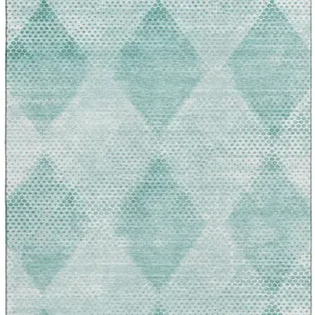 3' X 5' Teal And Ivory Geometric Washable Area Rug With UV Protection