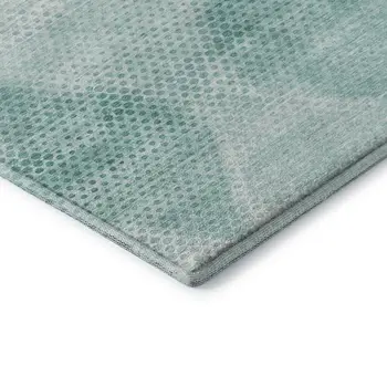 8' X 10' Teal And Ivory Geometric Washable Area Rug With UV Protection