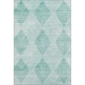 10' X 14' Teal And Ivory Geometric Washable Area Rug With UV Protection