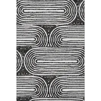 5' X 8' Black And Ivory Geometric Washable Area Rug With UV Protection