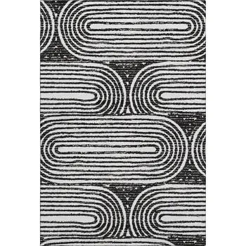 8' X 10' Black And Ivory Geometric Washable Area Rug With UV Protection