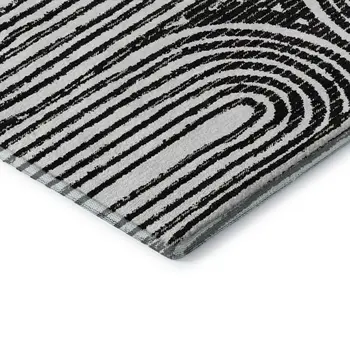 10' X 14' Black And Ivory Geometric Washable Area Rug With UV Protection