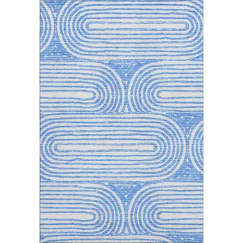 3' X 5' Blue And Ivory Geometric Washable Area Rug With UV Protection