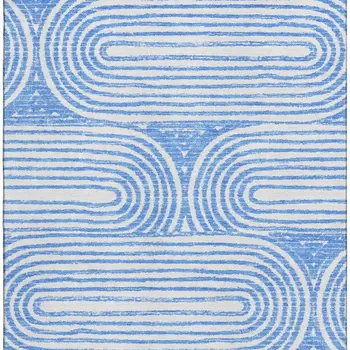 3' X 5' Blue And Ivory Geometric Washable Area Rug With UV Protection