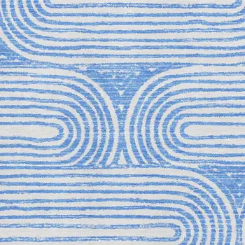 5' X 8' Blue And Ivory Geometric Washable Area Rug With UV Protection