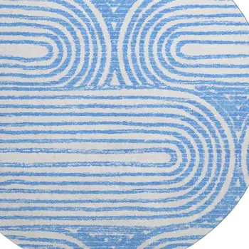 8' Blue And Ivory Geometric Washable Round Rug With UV Protection