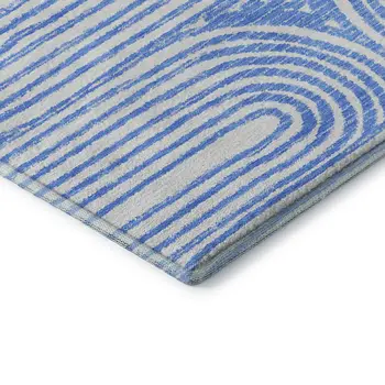 9' X 12' Blue And Ivory Geometric Washable Area Rug With UV Protection