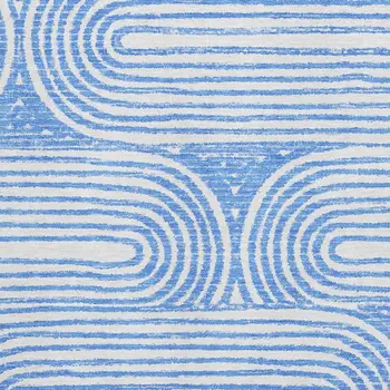 9' X 12' Blue And Ivory Geometric Washable Area Rug With UV Protection