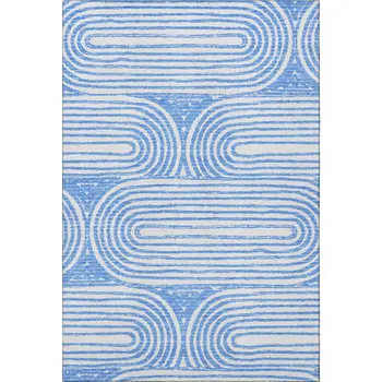 9' X 12' Blue And Ivory Geometric Washable Area Rug With UV Protection