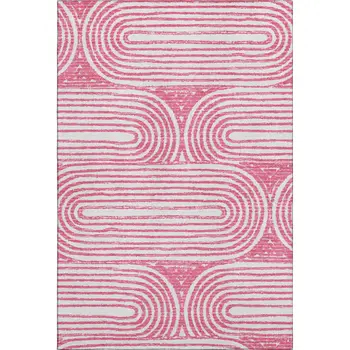 3' X 5' Blush And Ivory Geometric Washable Area Rug With UV Protection
