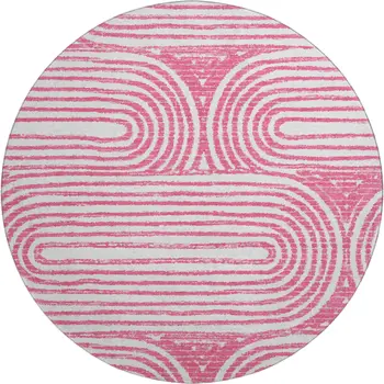 8' Blush And Ivory Geometric Washable Round Rug With UV Protection