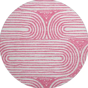 8' Blush And Ivory Geometric Washable Round Rug With UV Protection