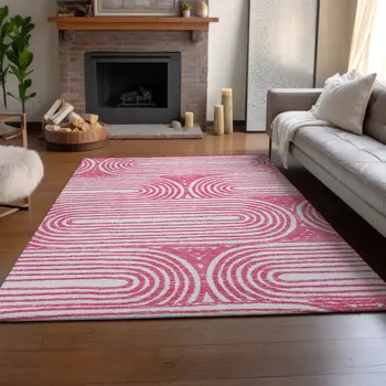 10' X 14' Blush And Ivory Geometric Washable Area Rug With UV Protection