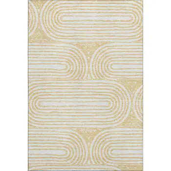 3' X 5' Gold And Ivory Geometric Washable Area Rug With UV Protection