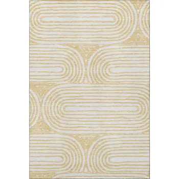 3' X 5' Gold And Ivory Geometric Washable Area Rug With UV Protection
