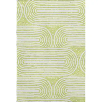 5' X 8' Green And Ivory Geometric Washable Area Rug With UV Protection