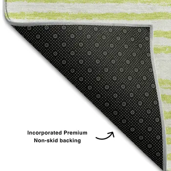 5' X 8' Green And Ivory Geometric Washable Area Rug With UV Protection