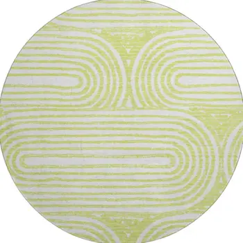 8' Green And Ivory Geometric Washable Round Rug With UV Protection