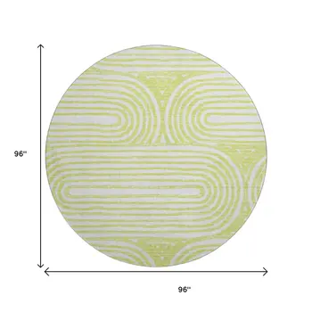 8' Green And Ivory Geometric Washable Round Rug With UV Protection