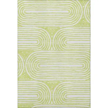 8' X 10' Green And Ivory Geometric Washable Area Rug With UV Protection