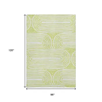 8' X 10' Green And Ivory Geometric Washable Area Rug With UV Protection