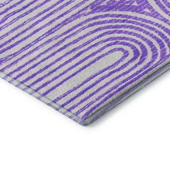 5' X 8' Purple And Ivory Geometric Washable Area Rug With UV Protection