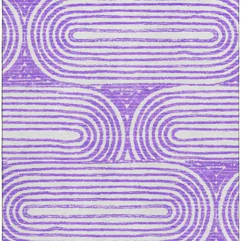 9' X 12' Purple And Ivory Geometric Washable Area Rug With UV Protection
