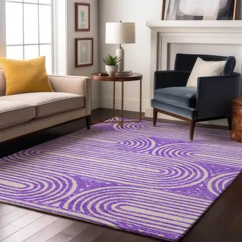 10' X 14' Purple And Ivory Geometric Washable Area Rug With UV Protection