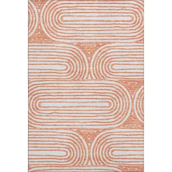 3' X 5' Salmon And Ivory Geometric Washable Area Rug With UV Protection
