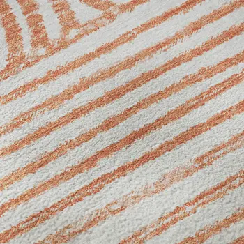 8' Salmon And Ivory Geometric Washable Round Rug With UV Protection