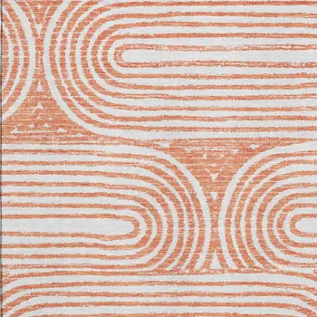 9' X 12' Salmon And Ivory Geometric Washable Area Rug With UV Protection