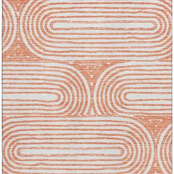 10' X 14' Salmon And Ivory Geometric Washable Area Rug With UV Protection