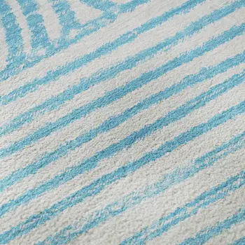 3' X 5' Teal And Ivory Geometric Washable Area Rug With UV Protection