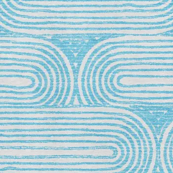 5' X 8' Teal And Ivory Geometric Washable Area Rug With UV Protection