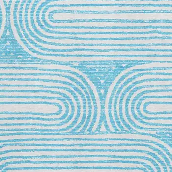 9' X 12' Teal And Ivory Geometric Washable Area Rug With UV Protection