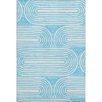 10' X 14' Teal And Ivory Geometric Washable Area Rug With UV Protection