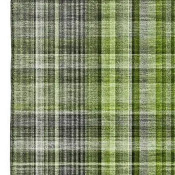 3' X 5' Green Gray And Ivory Plaid Washable Area Rug With UV Protection