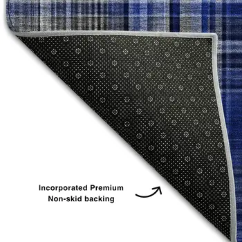 8' Navy Blue And Gray Plaid Washable Round Rug With UV Protection