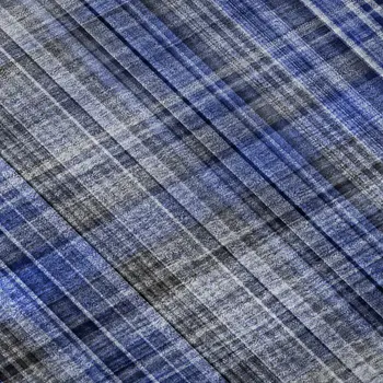 8' X 10' Navy Blue And Gray Plaid Washable Area Rug With UV Protection