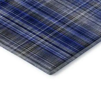 10' X 14' Navy Blue And Gray Plaid Washable Area Rug With UV Protection