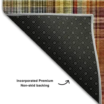 3' X 5' Rust Gold And Green Plaid Washable Area Rug With UV Protection