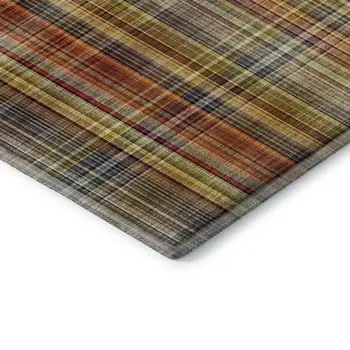 3' X 5' Rust Gold And Green Plaid Washable Area Rug With UV Protection