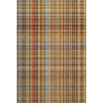 9' X 12' Rust Gold And Green Plaid Washable Area Rug With UV Protection