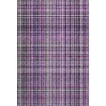 3' X 5' Purple And Gray Plaid Washable Area Rug With UV Protection