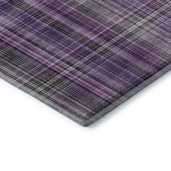 3' X 5' Purple And Gray Plaid Washable Area Rug With UV Protection