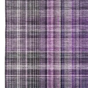 3' X 5' Purple And Gray Plaid Washable Area Rug With UV Protection